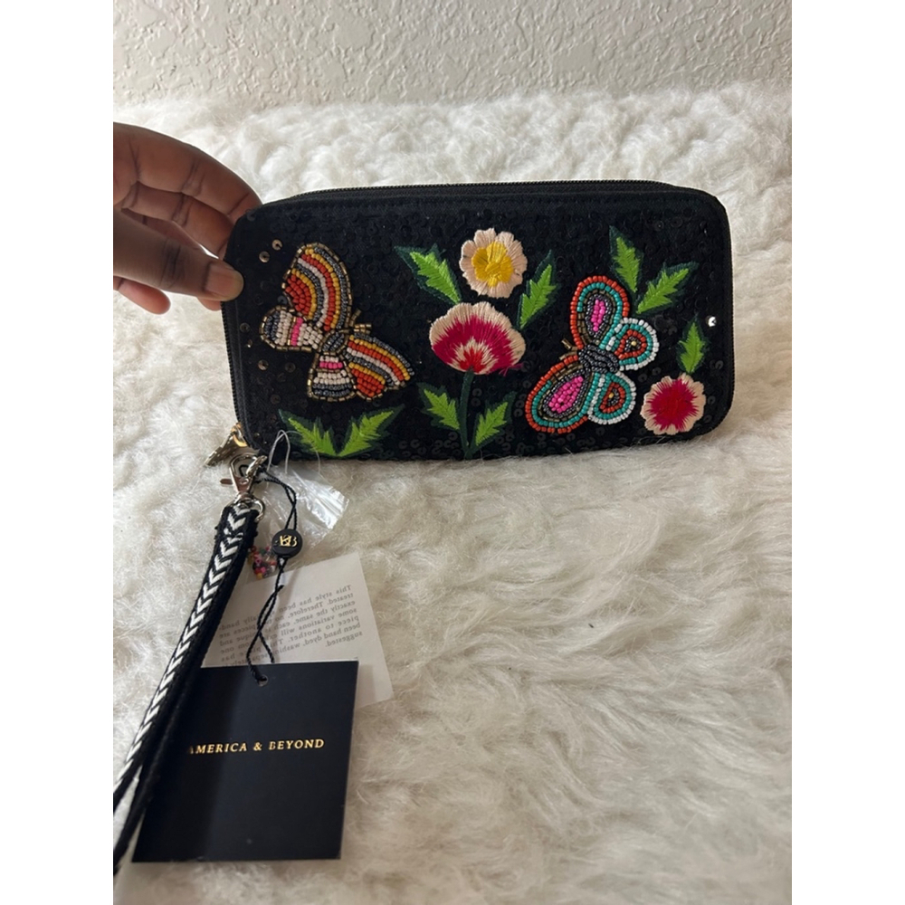 NWT America and Beyond Embellished Wallet-Butterflies and Flowers